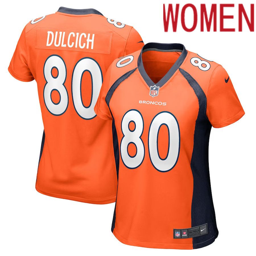 Women Denver Broncos #80 Greg Dulcich Nike Orange Game Player NFL Jersey